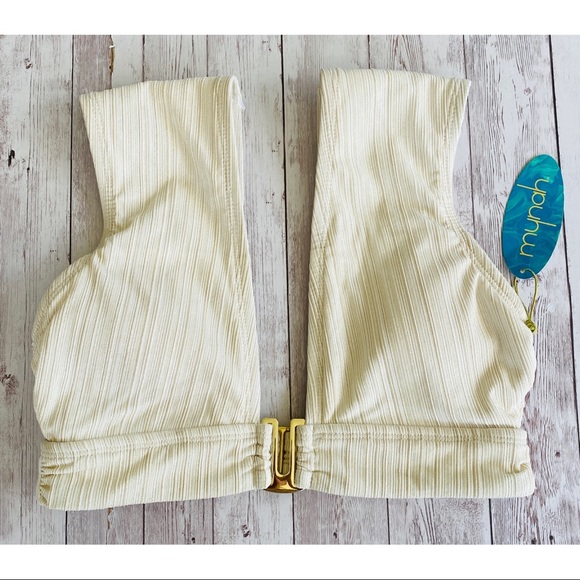 🔆 Mynah Ribbed Womens Metallic Textured Cap Sleeve Bikini Top - Picture 4 of 9